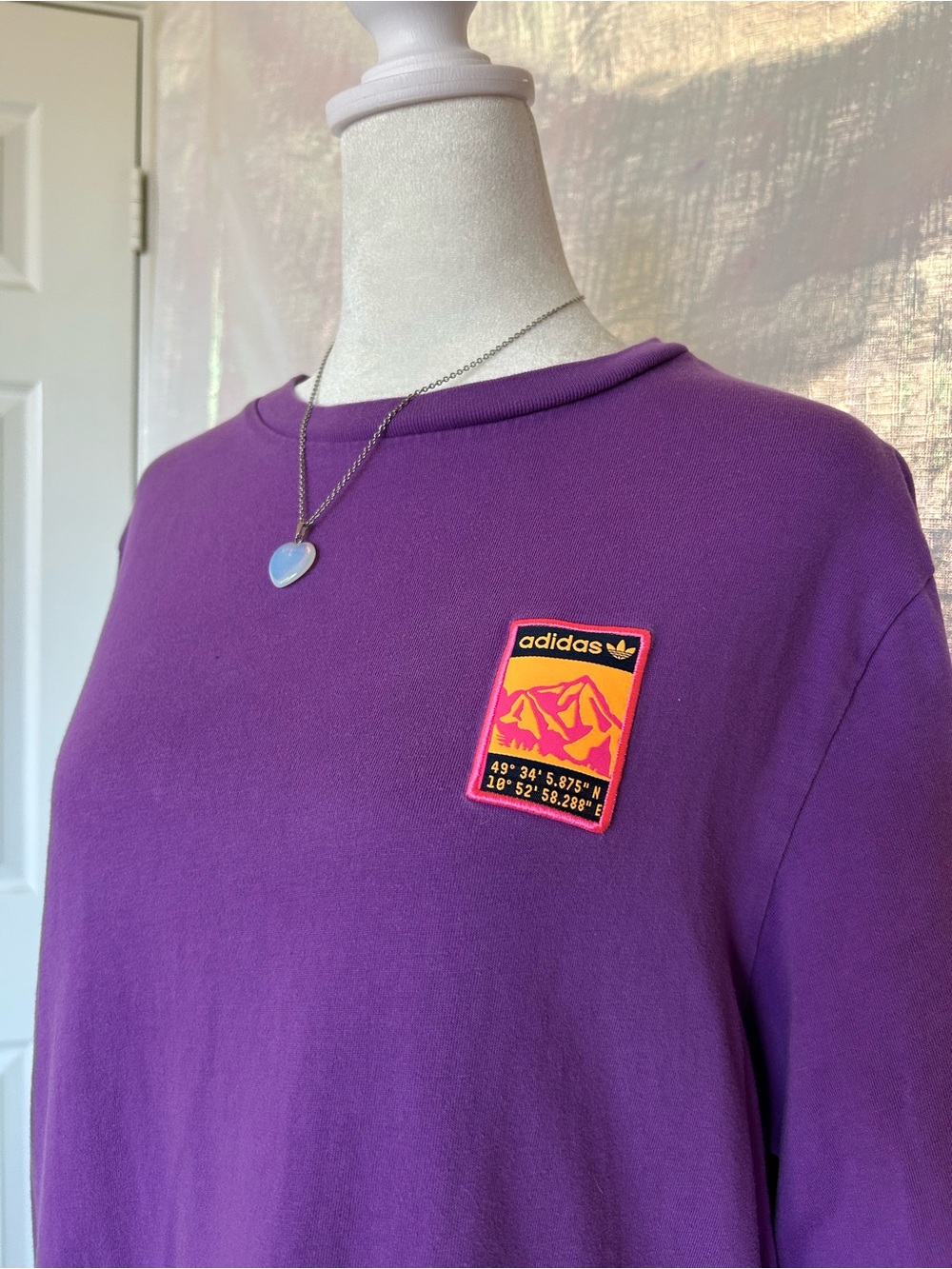 adidas Purple Sweatshirt with Colorful Mountain Patch. Size S.